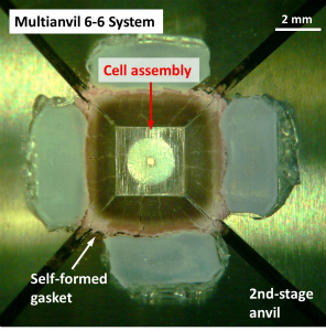 A cell assembly after a deformation experiment on wadsleyite and ringwoodite at 16 GPa and 1700 K (Kawazoe et al., 2010 PEPI)